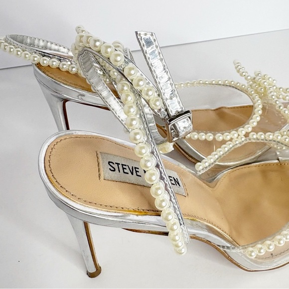 Steve Madden Viable Clear Pearl Bow Stiletto Heels Size 9 Bridal Prom Dressy - Picture 6 of 10